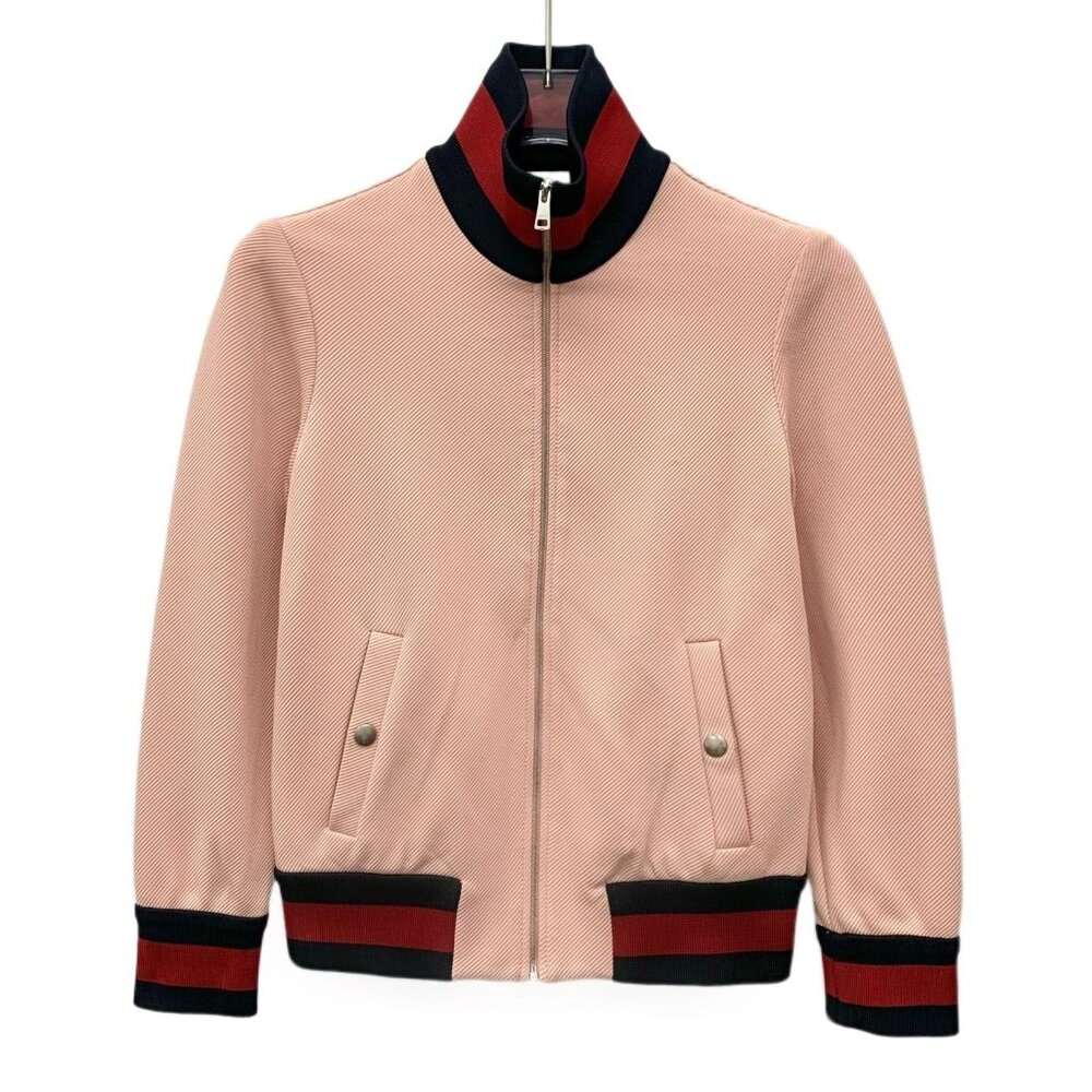 Gucci Pink Striped Collar XXS Zipper Jacket Long-Sleeved Made In Italy Polyester
